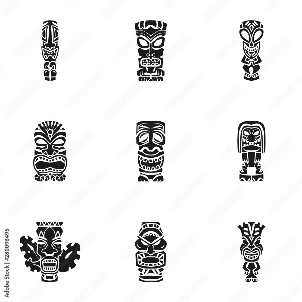 Poster tiki idol icon set. simple set of 9 tiki idol vector icons for web design isolated on white backgrou