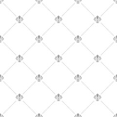 Fototapeta premium Seamless pattern. Modern geometric ornament with silver dots and royal lilies. Classic vintage background