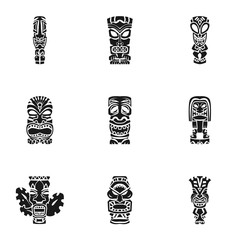 Tiki idol icon set. Simple set of 9 tiki idol vector icons for web design isolated on white background - obrazy, fototapety, plakaty