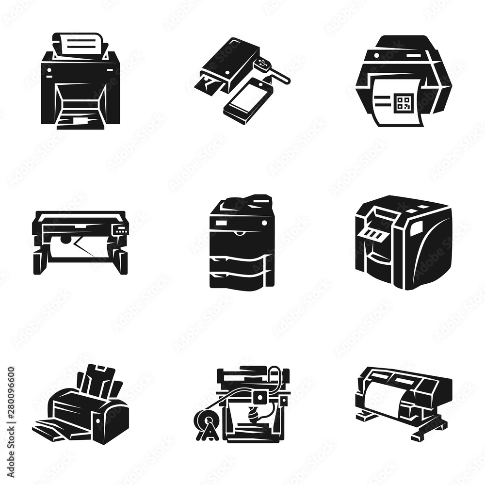 Poster printer icon set. simple set of 9 printer vector icons for web design isolated on white background