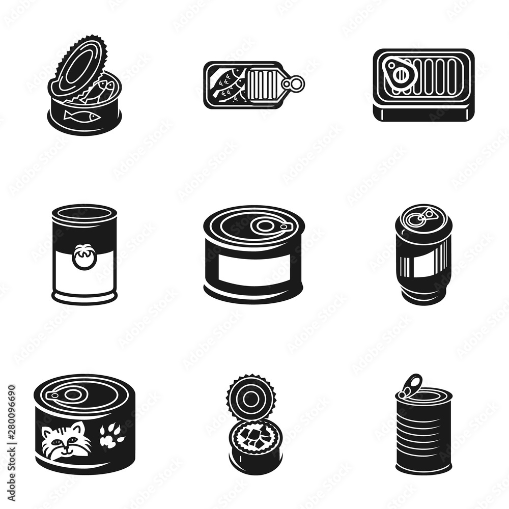 Poster tin can icon set. simple set of 9 tin can vector icons for web design isolated on white background