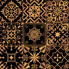 Set of black and gold tiles in portuguese style.