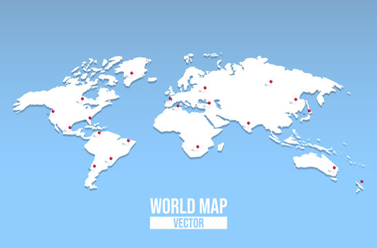 World map empty template with red location pin