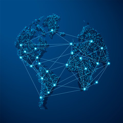 Blue dot globe world map for technology concept