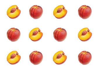 Seamless pattern with peaches. Tropical abstract background. Peach on the white background.