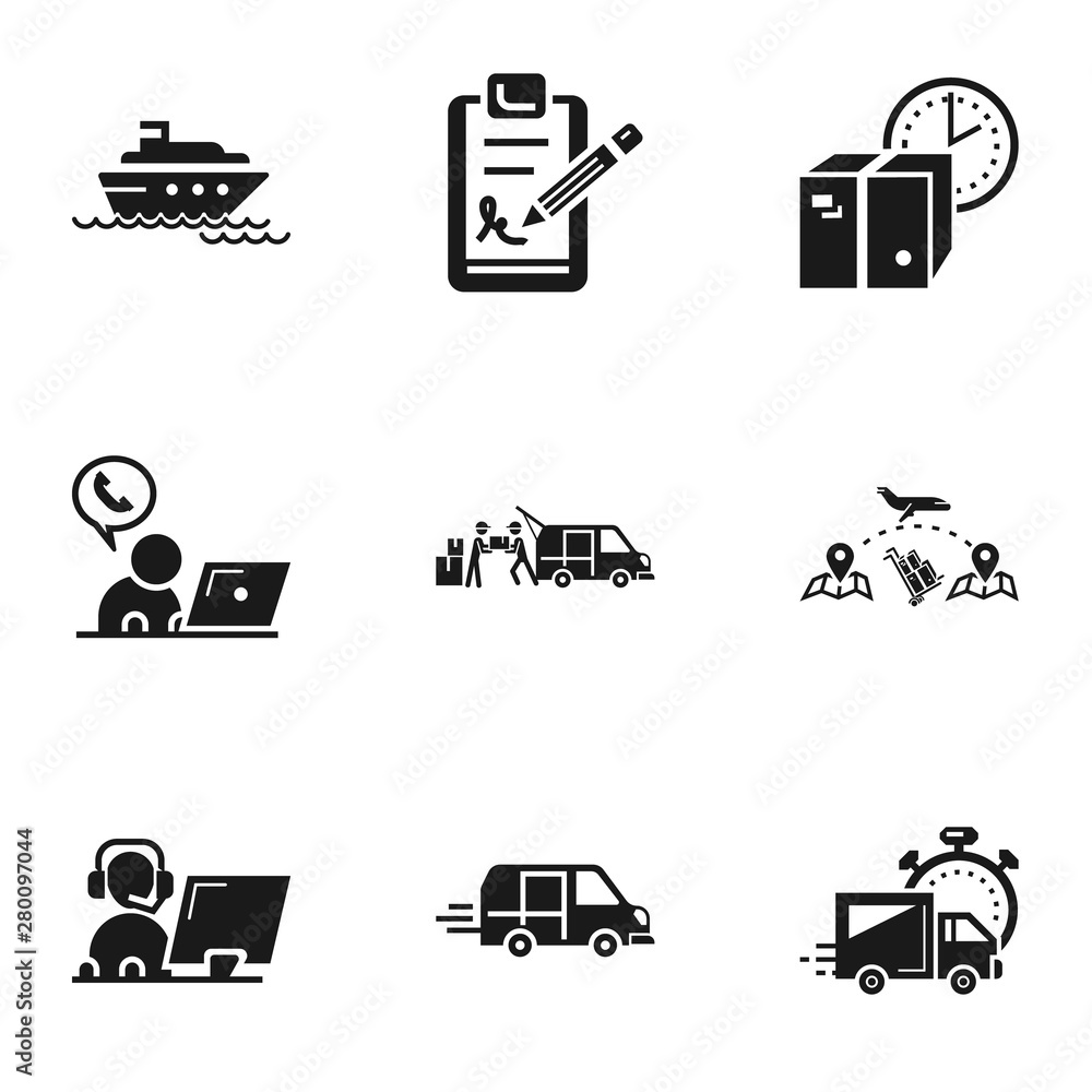 Poster parcel delivery icon set. simple set of 9 parcel delivery vector icons for web design isolated on wh