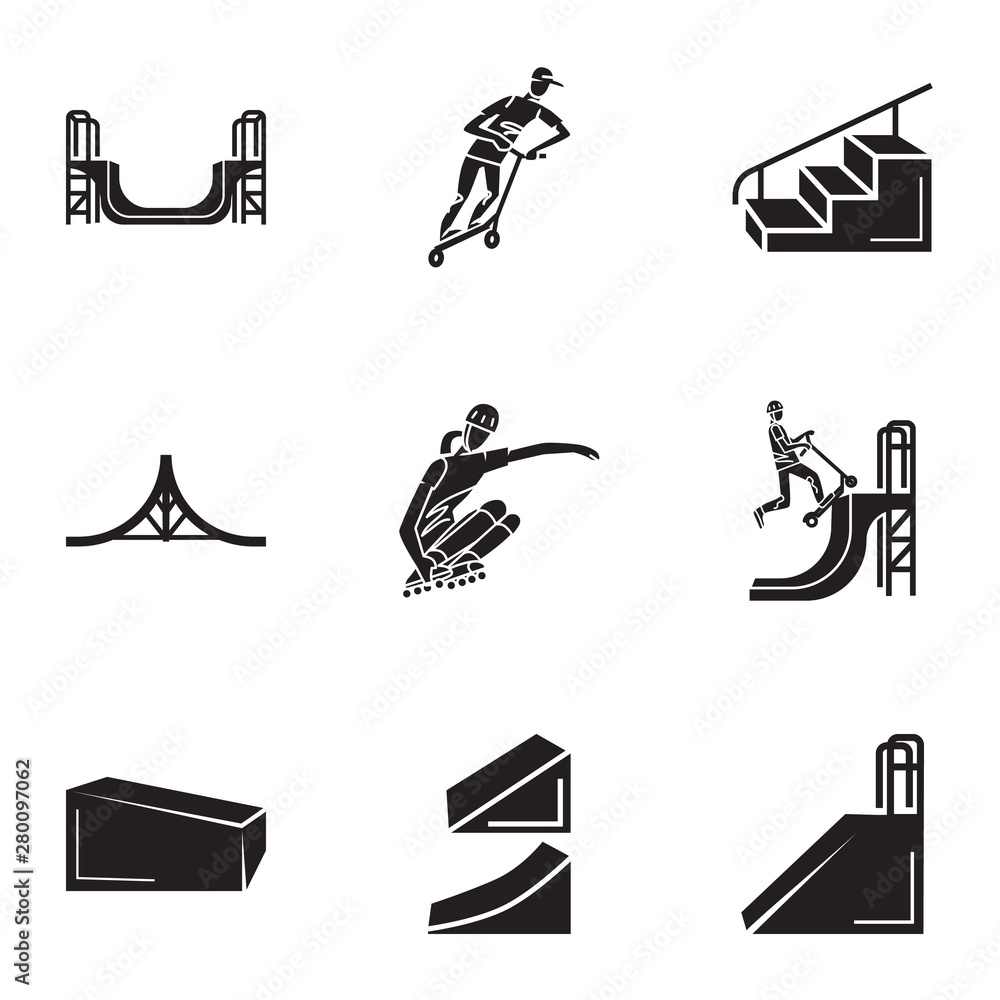 Poster skate park icon set. simple set of 9 skate park vector icons for web design isolated on white backgr