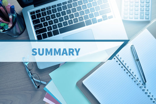 Notebook and Laptop with graph and charts. Financial Concept with word Summary