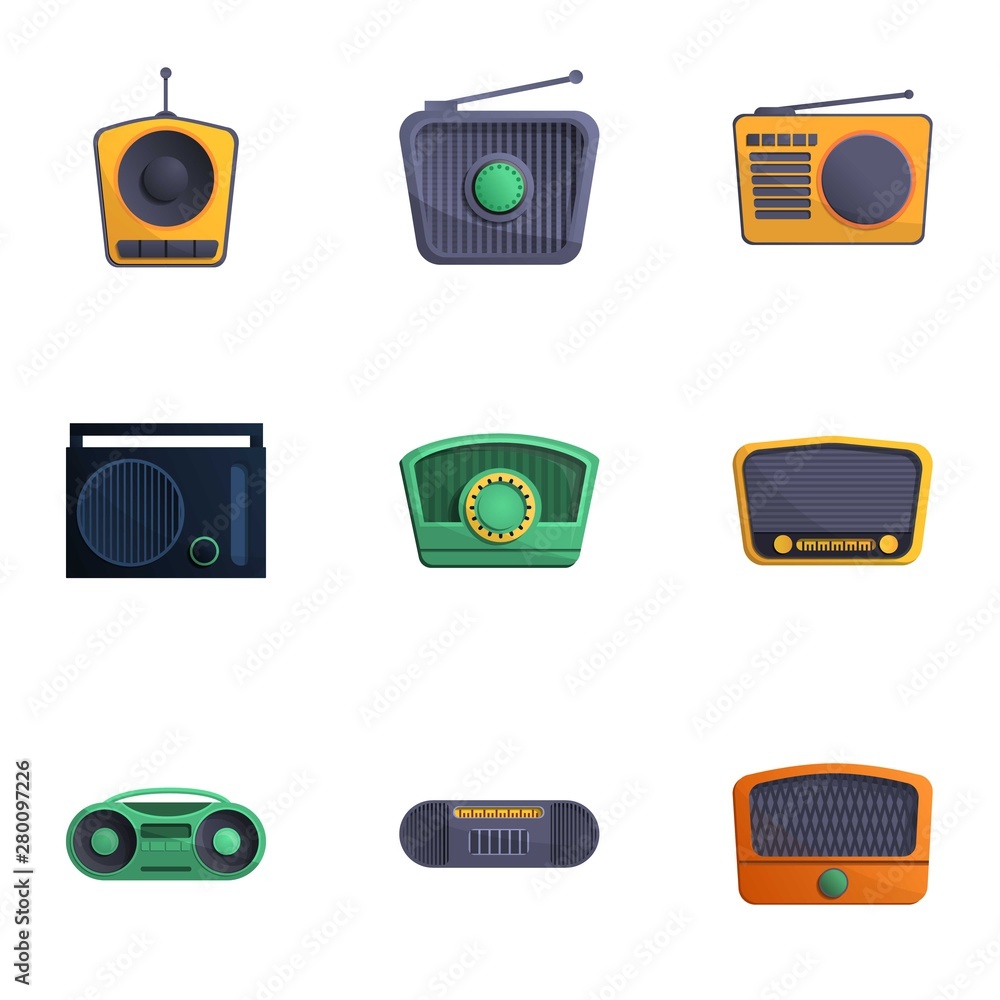 Poster radio icon set. cartoon set of 9 radio vector icons for web design isolated on white background
