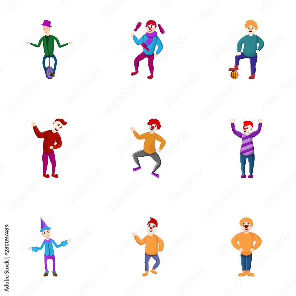 Poster clown icon set. cartoon set of 9 clown vector icons for web design isolated on white background