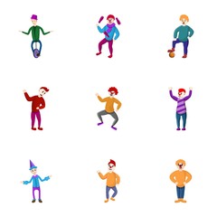 Clown icon set. Cartoon set of 9 clown vector icons for web design isolated on white background