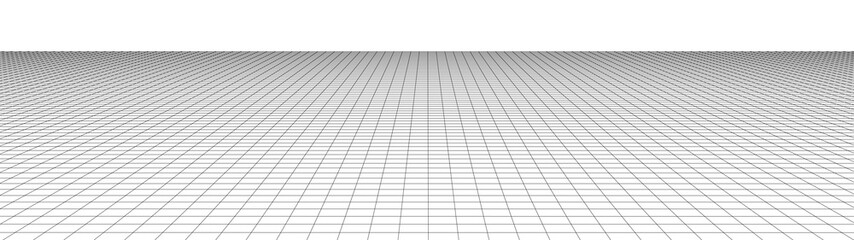 Vector perspective grid. Detailed lines on white background. Widescreen illustration.