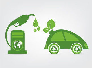 Ecology and Environmental Concept,Car Symbol With Green Leaves Around Cities Help The World With Eco-Friendly Ideas