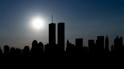 Original World Trade Center with the Iconic Twin Towers, Time Lapse at Sunset with Colorful Sky and Clouds, New York City, USA