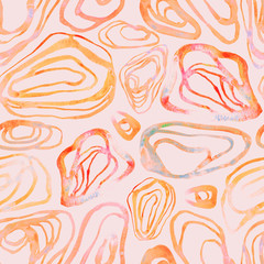 Seamless watercolor abstract pattern with oysters and shells. For design, printing, textiles, wedding decor and more.