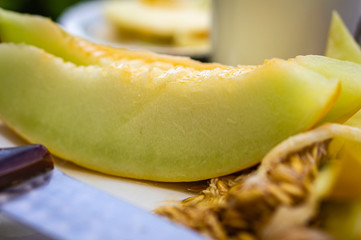 Cut into slices melon and its seeds