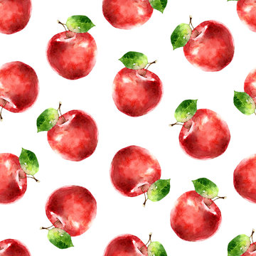 Watercolor seamless pattern with apples