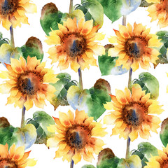 Watercolor seamless pattern with sunflower - 280101225