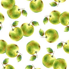 Watercolor seamless pattern with apples
