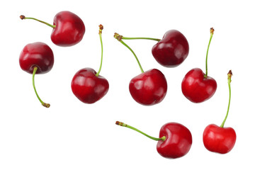 red cherry isolated on a white background. Top view