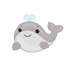 gray whale cartoon of marine life. Summer season. animal cartoon vector design. Cute print with whale for baby