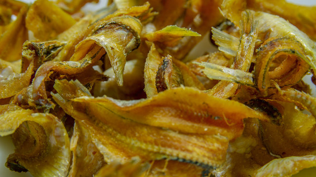 Crunchy salty dry-fish traditional food 