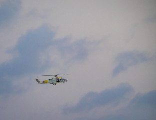  Helicopter in the sunset  over the Caribbean island of Curacao