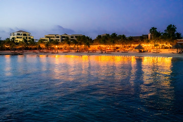 Sunset on a beach on the island of Curacao, in teh caribbean
