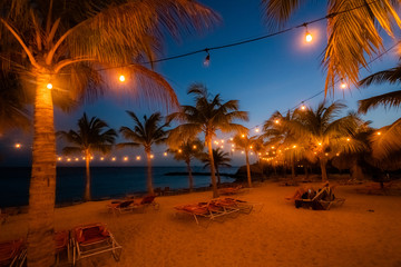 Sunset on a beach on the island of Curacao, in teh caribbean