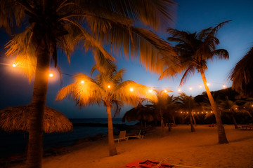 Sunset on a beach on the island of Curacao, in teh caribbean