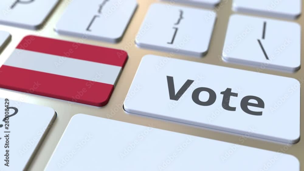 Poster vote text and flag of austria on the buttons on the computer keyboard. election related conceptual 3