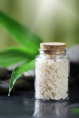 Close up salt for skincare and spa concept background.