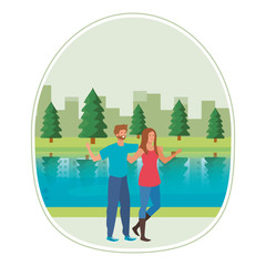 young lovers couple in the landscape