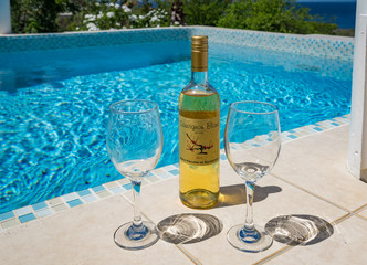 Drinks by a swimming poll on the Caribbean island of Curacao