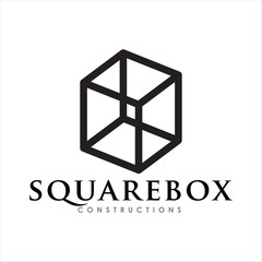 cube outline on simple modern square logo design.