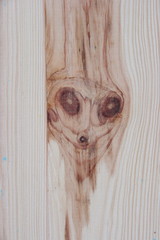 supernatural bizarre alien face of knots on textured wood plank