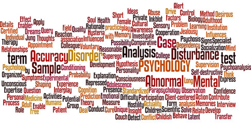 Psychology word cloud illustration on white background