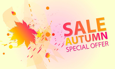 Pastel pink and orange template autumn background. Sale fall holiday vector Illustration lines graphic design