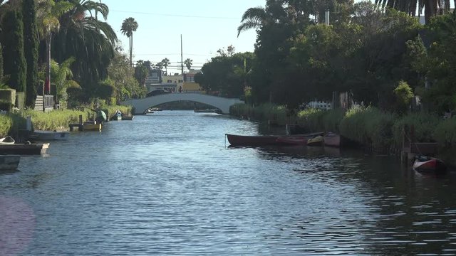 Rowboats and canoes line the beautiful Venice Canals