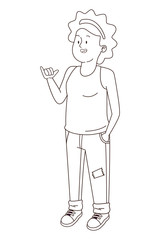 Teenager woman with casual clothes cartoon in black and white