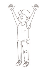 Teenager woman with casual clothes cartoon in black and white