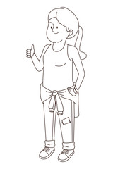Teenager woman with casual clothes cartoon in black and white