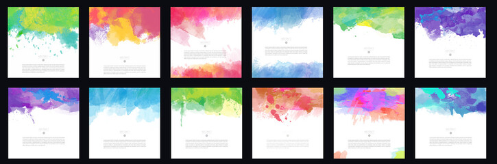 Big set of bright colorful vector watercolor brush background design elements