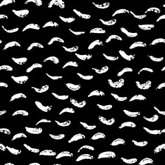White ink repeating on black background. Hand drawn abstract seamless pattern.