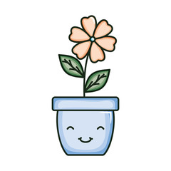 beautiful flower with leafs in ceramic pot kawaii character