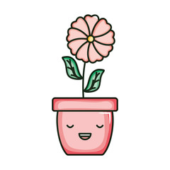 beautiful flower with leafs in ceramic pot kawaii character