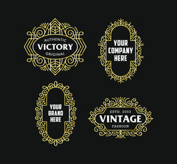 Beautiful Set Vintage Ornament Frames Exclusive Line Art Minimalist Badges Luxury Label Design Elements