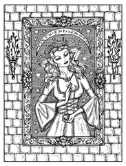 Fototapeta na wymiar Woman. Black and white mystic concept for Lenormand oracle tarot card.
