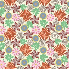 Seamless background with abstract flowers and patterns