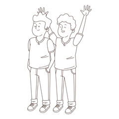 Teenagers friends smiling and greeting in black and white